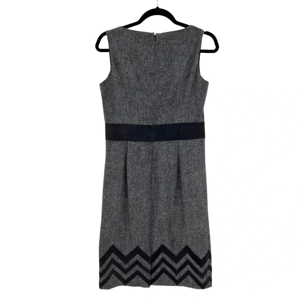 Tory Burch Navy Blue‎ Tweed Dress Chevron Hem Suede Leather Accents Size 6